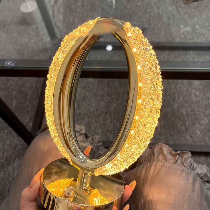 The Flair Store™ Crystal Diamond Table Lamp, Touch Control, 3 Way Dimmable, USB Rechargeable for Bedroom, Living Room (Oval Shape)