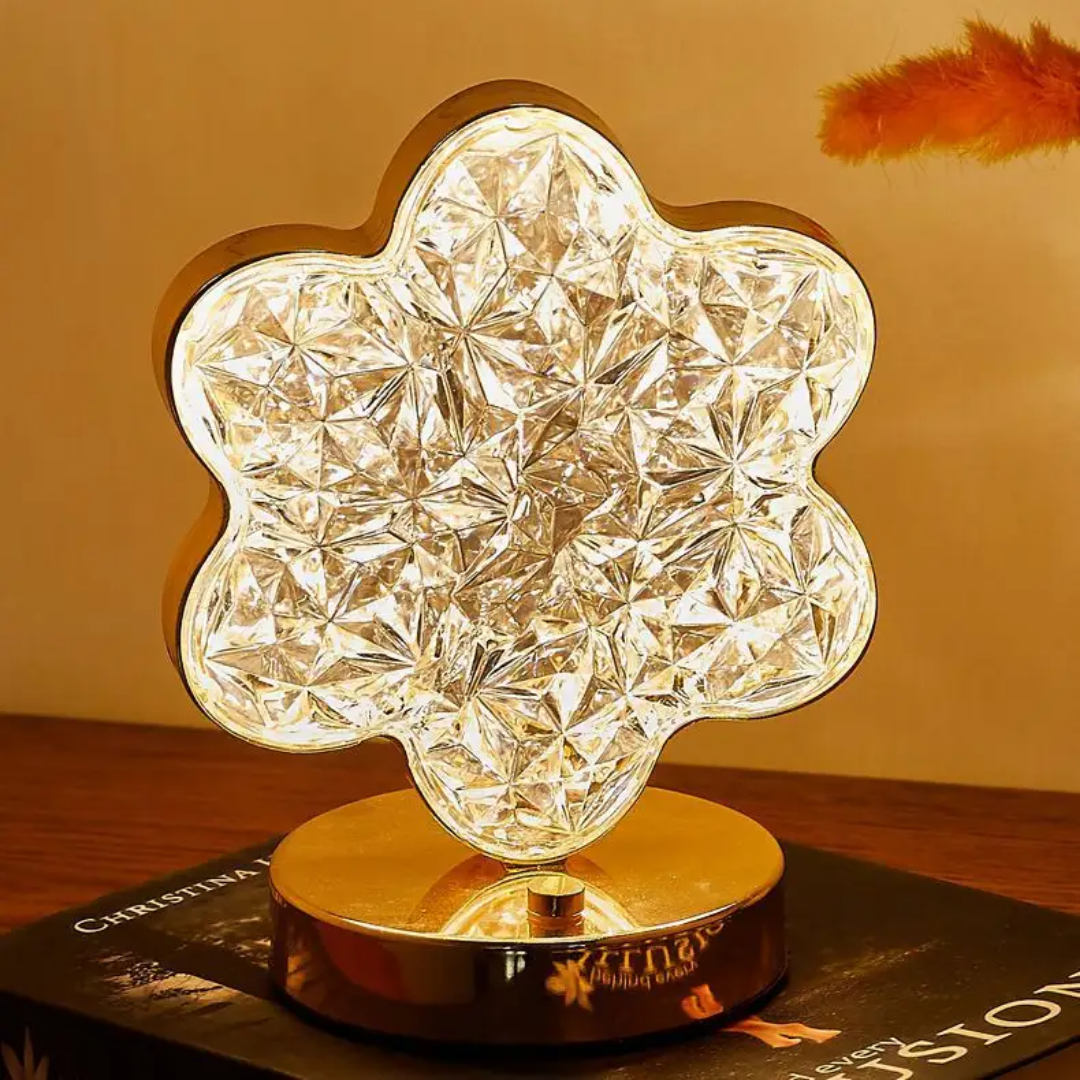 The Flair Store™ Crystal Diamond Table Lamp, Night Stand Light for Bedroom, Living Room (Flower Shape)