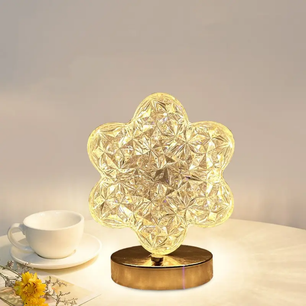 The Flair Store™ Crystal Diamond Table Lamp, Night Stand Light for Bedroom, Living Room (Flower Shape)