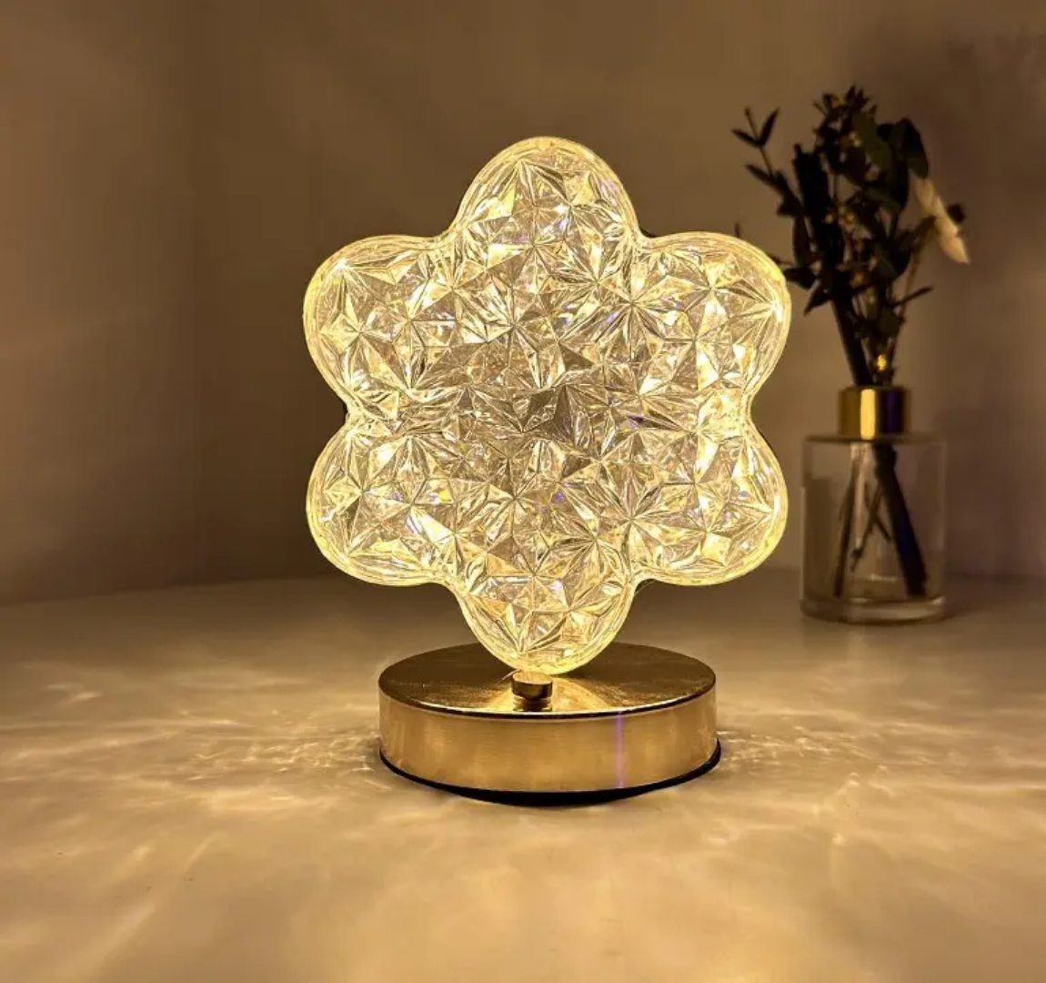 The Flair Store™ Crystal Diamond Table Lamp, Night Stand Light for Bedroom, Living Room (Flower Shape)