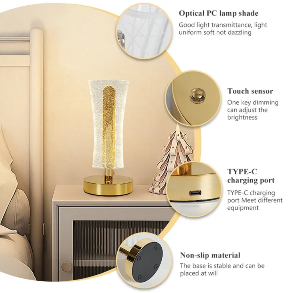 The Flair Store™ Frosted Glitter Crystal Table Lamp, Luxury Home Decor, Best for Gifting