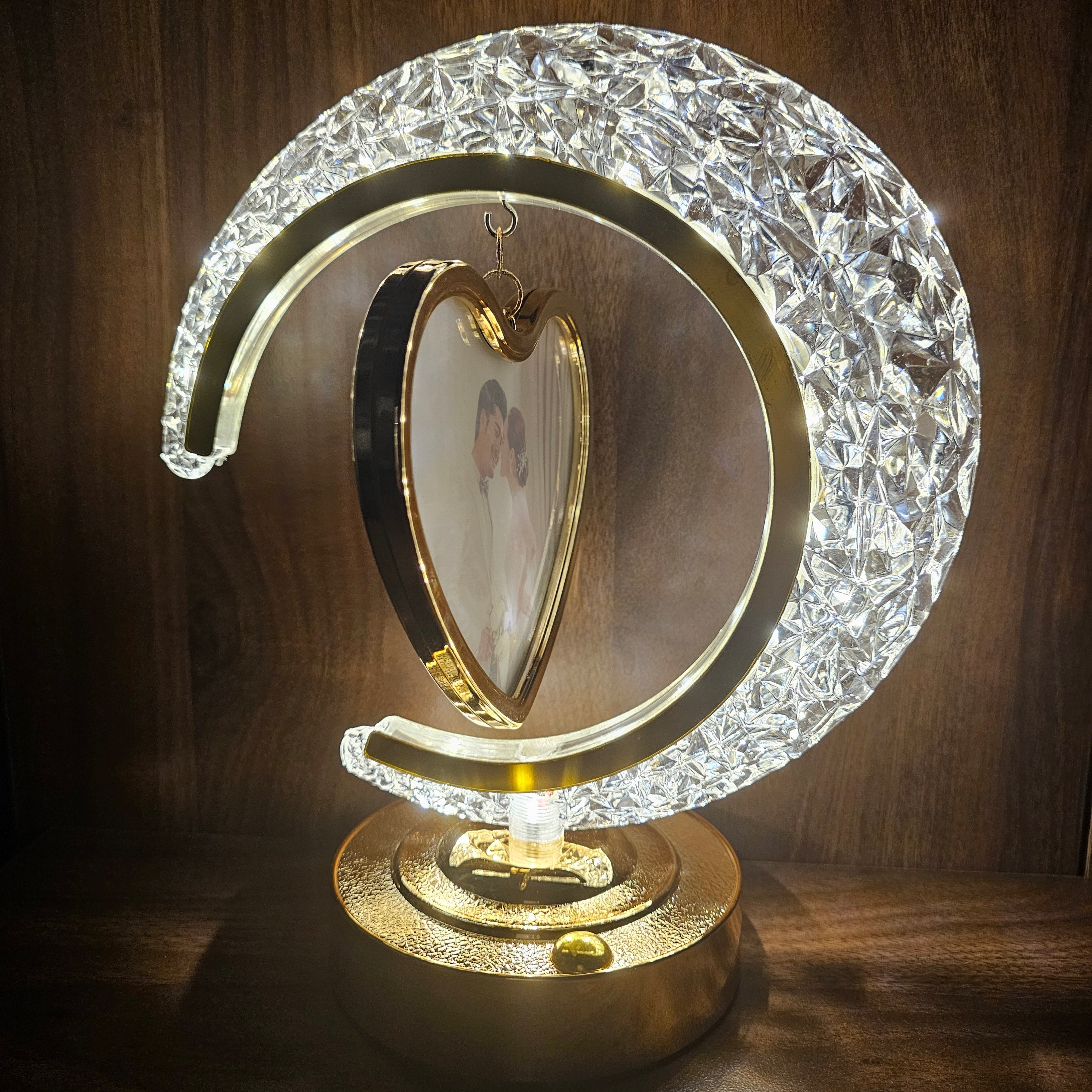 The Flair Store™ Half Moon Crystal LED Light  with Heart Shape Photo Frame| Valentines Gift| Anniversary Gift | 3Level Brightness | USB Powered | Touch Control.