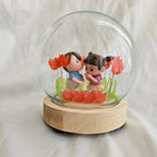 The Flair Store™ Romantic Couple in Tulip Flowers LED Night Light Crystal Ball Lamp With Wooden Base