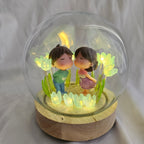 The Flair Store™ Romantic Couple in Tulip Flowers LED Night Light Crystal Ball Lamp With Wooden Base