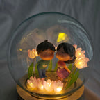 The Flair Store™ Romantic Couple in Tulip Flowers LED Night Light Crystal Ball Lamp With Wooden Base
