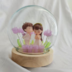 The Flair Store™ Romantic Couple in Tulip Flowers LED Night Light Crystal Ball Lamp With Wooden Base
