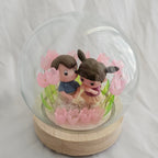 The Flair Store™ Romantic Couple in Tulip Flowers LED Night Light Crystal Ball Lamp With Wooden Base