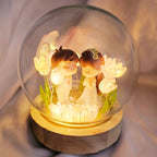 The Flair Store™ Romantic Couple in Tulip Flowers LED Night Light Crystal Ball Lamp With Wooden Base