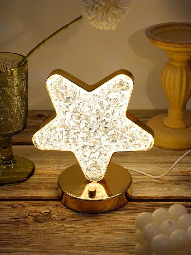 The Flair Store™ Crystal Diamond Table Lamp, Touch Control, 3 Way Dimmable, USB Rechargeable, Night Stand Light for Bedroom, Living Room 3-Modes LED Light (STAR)