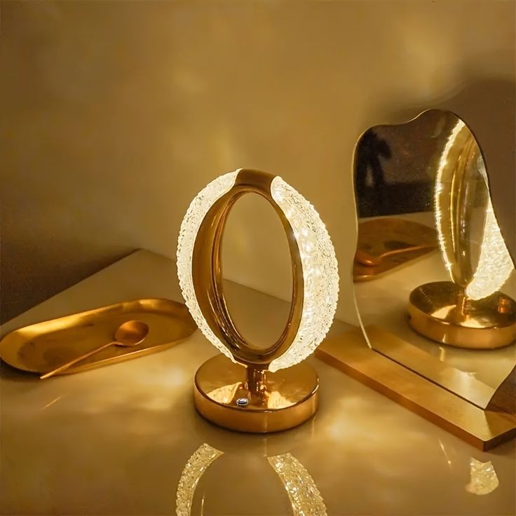 The Flair Store™ Crystal Diamond Table Lamp, Touch Control, 3 Way Dimmable, USB Rechargeable for Bedroom, Living Room (Oval Shape)