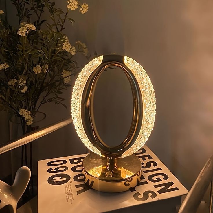 The Flair Store™ Crystal Diamond Table Lamp, Touch Control, 3 Way Dimmable, USB Rechargeable for Bedroom, Living Room (Oval Shape)