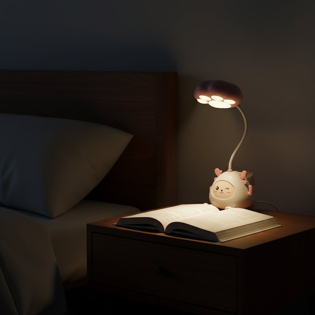 The Flair Store™ Cute Cartoon Study Lamp for Kids-Adjustable Neck, with mobile & pen Holder (Pack of 1)