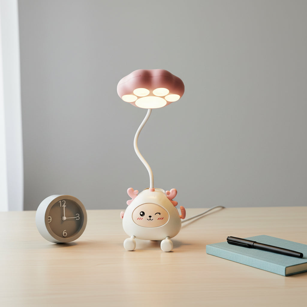 The Flair Store™ Cute Cartoon Study Lamp for Kids-Adjustable Neck, with mobile & pen Holder (Pack of 1)