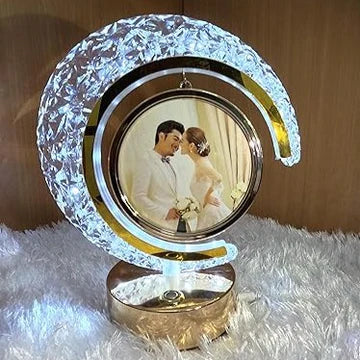 The Flair Store™ Half Moon Crystal LED Light with Round Shape Photo Frame