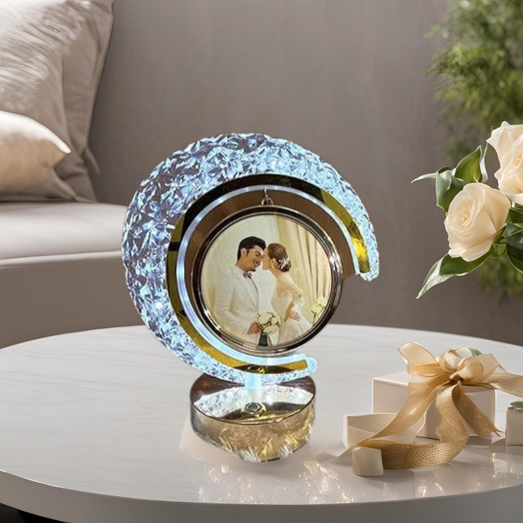 The Flair Store™ Half Moon Crystal LED Light with Round Shape Photo Frame