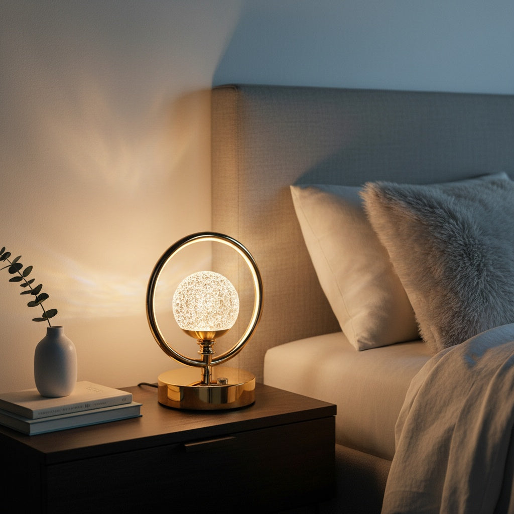 The Flair Store™ Crystal Diamond Round Ring Table Lamp, Night Stand Light for Bedroom, Living Room