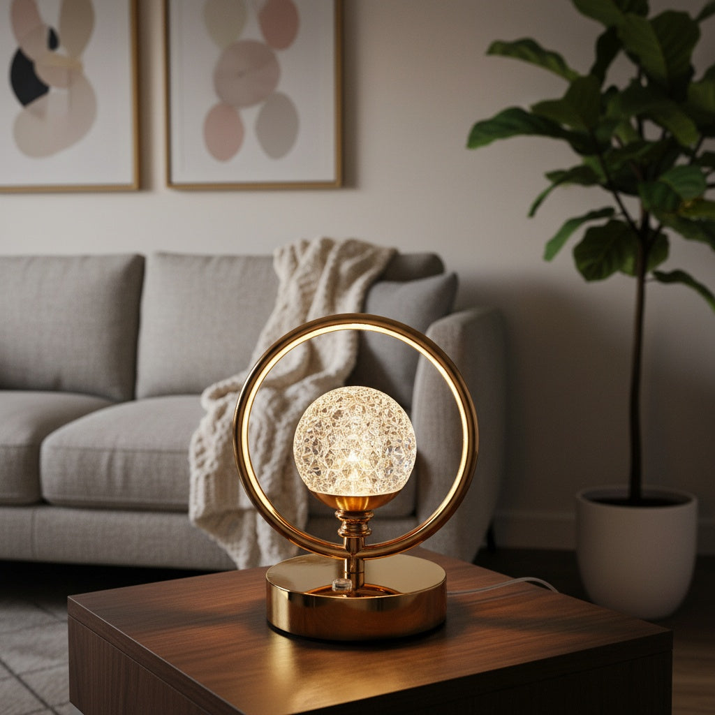 The Flair Store™ Crystal Diamond Round Ring Table Lamp, Night Stand Light for Bedroom, Living Room