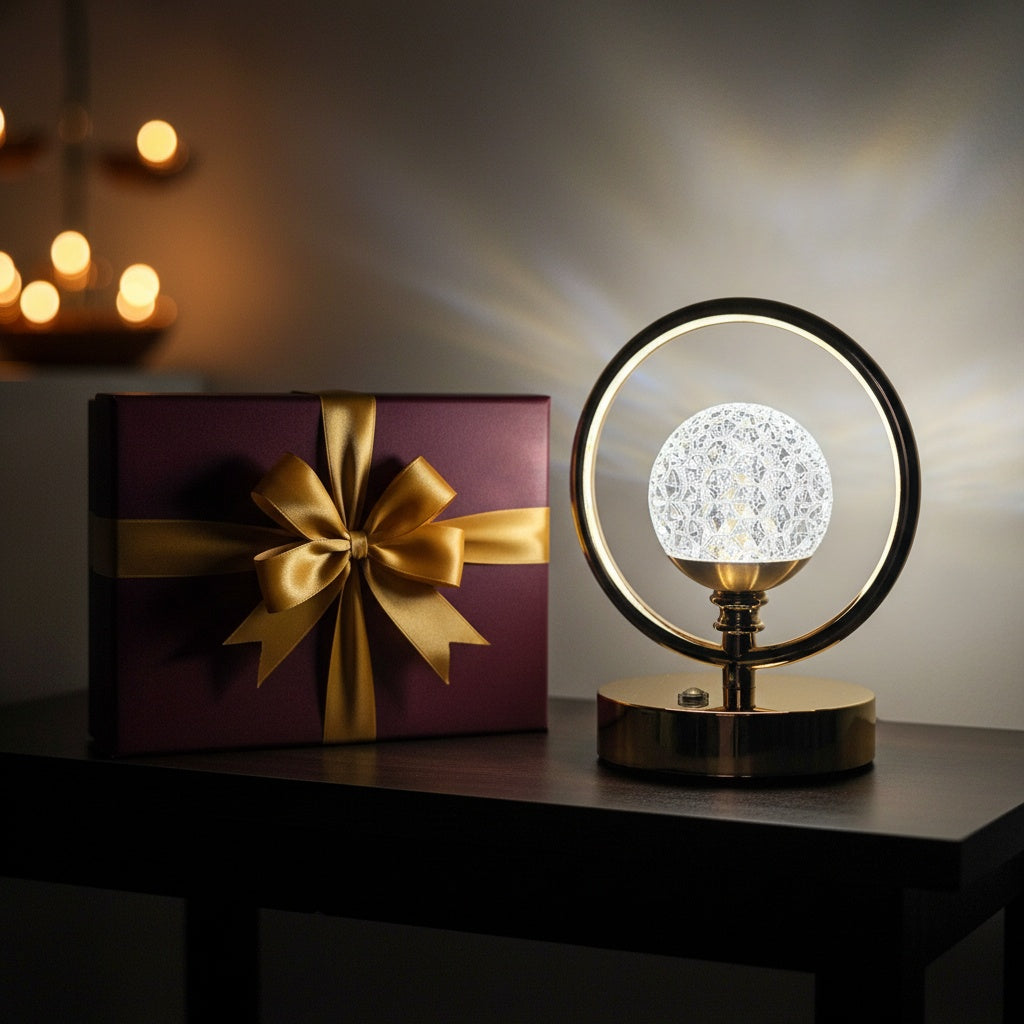 The Flair Store™ Crystal Diamond Round Ring Table Lamp, Night Stand Light for Bedroom, Living Room