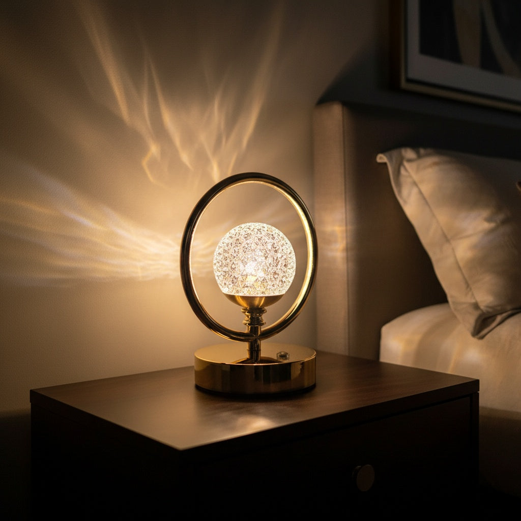 The Flair Store™ Crystal Diamond Round Ring Table Lamp, Night Stand Light for Bedroom, Living Room