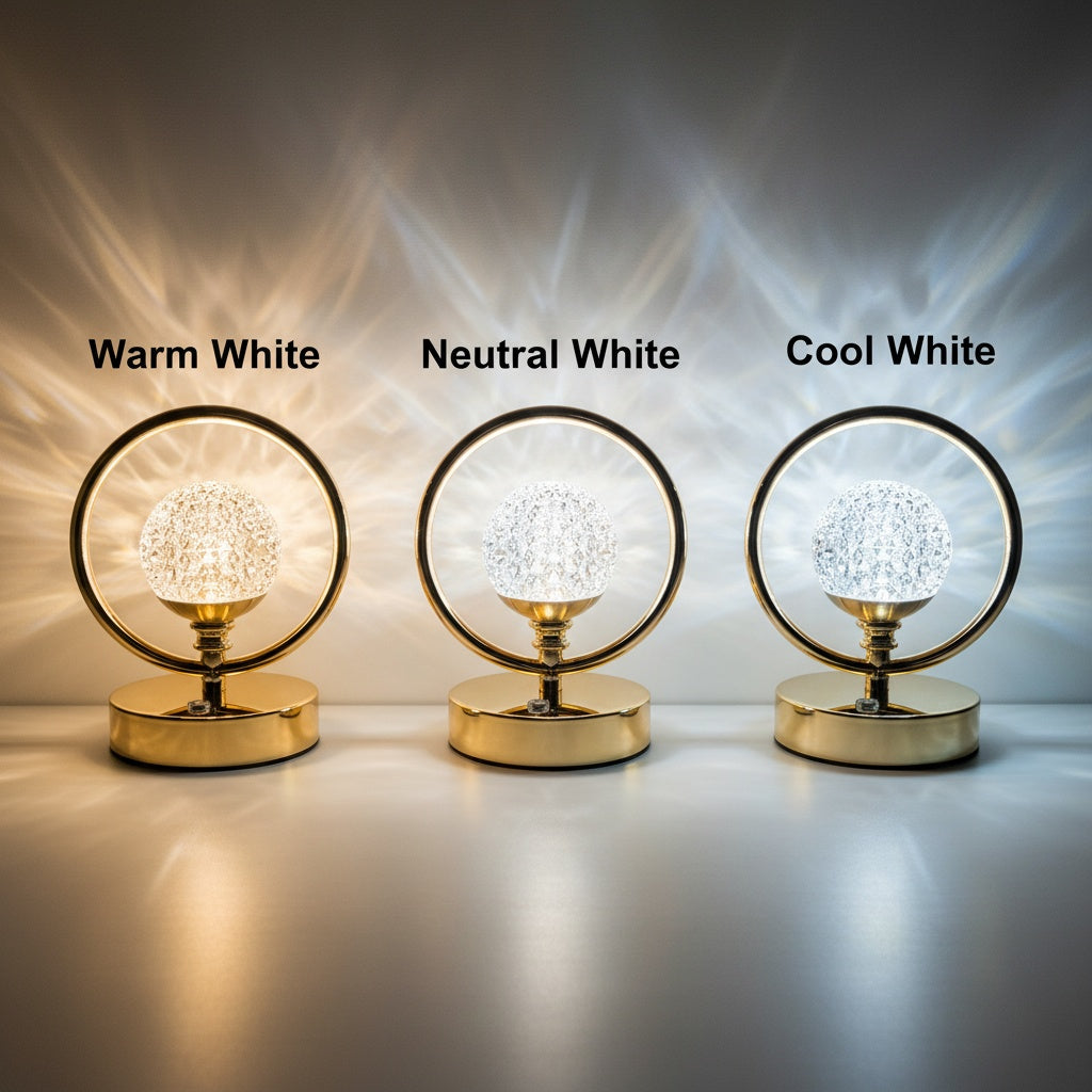 The Flair Store™ Crystal Diamond Round Ring Table Lamp, Night Stand Light for Bedroom, Living Room