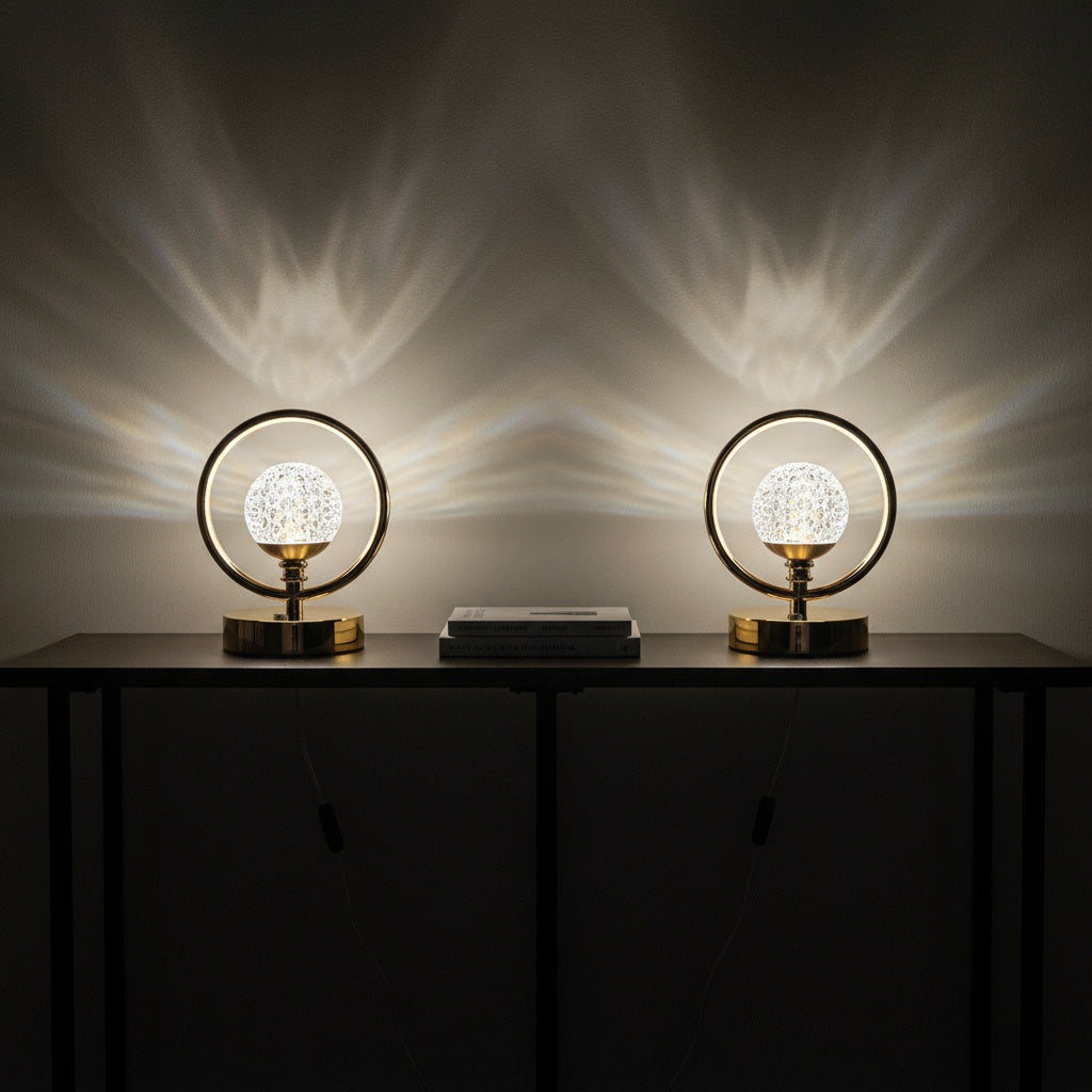 The Flair Store™ Crystal Diamond Round Ring Table Lamp, Night Stand Light for Bedroom, Living Room