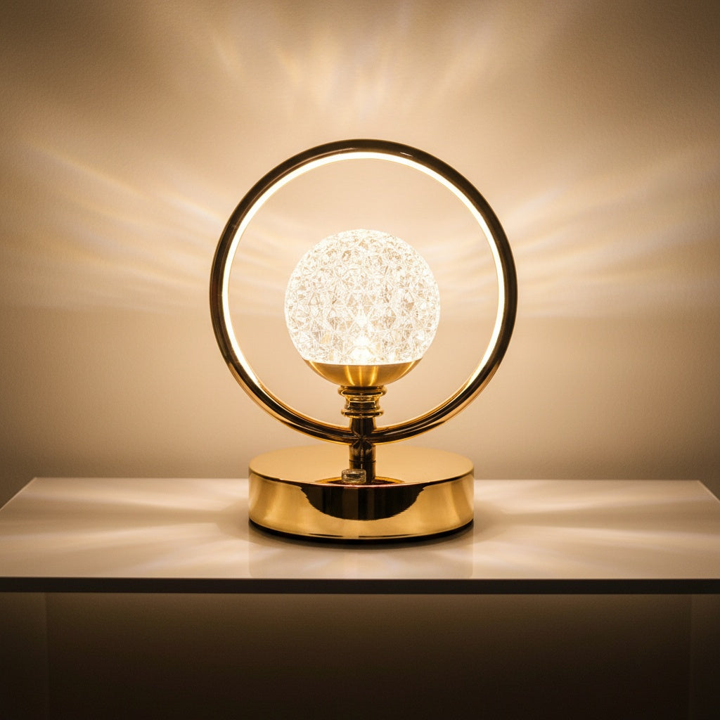 The Flair Store™ Crystal Diamond Round Ring Table Lamp, Night Stand Light for Bedroom, Living Room