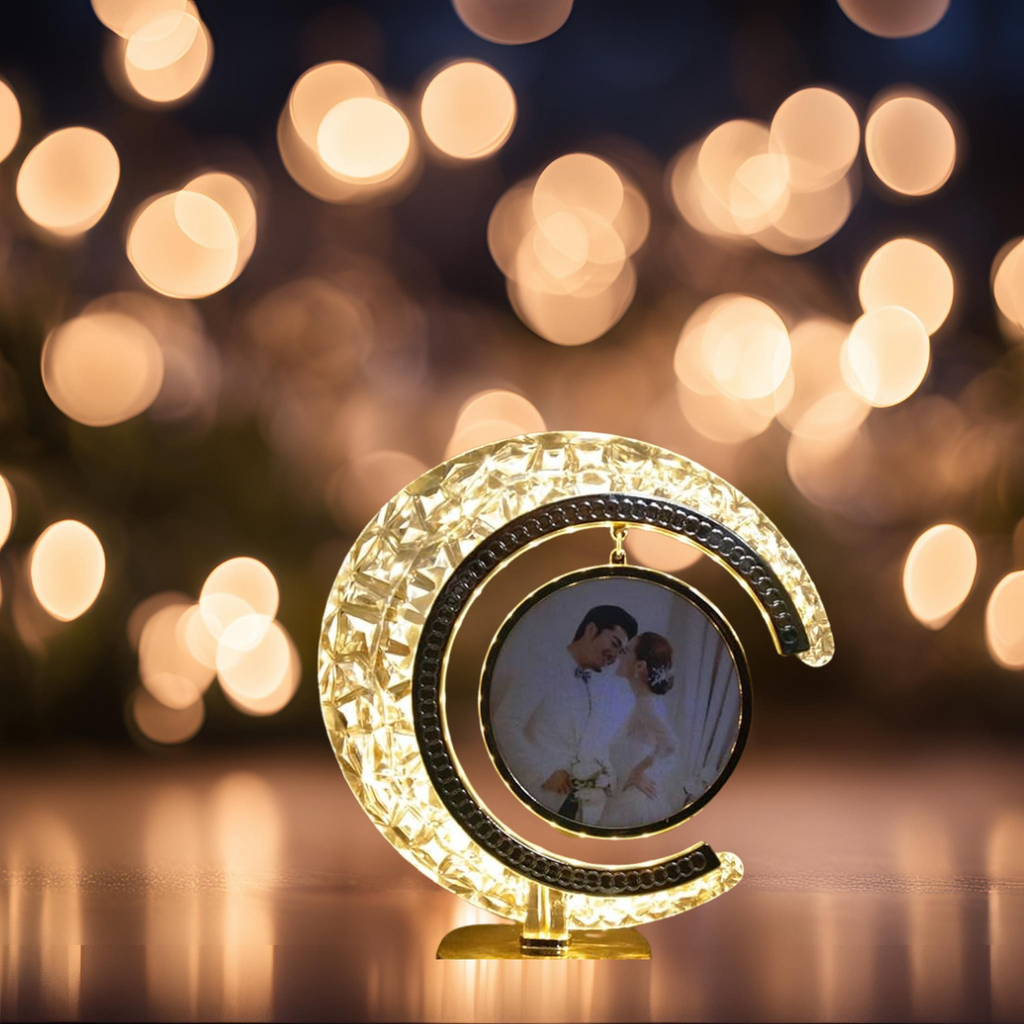 The Flair Store™ Half Moon Crystal LED Light with Round Shape Photo Frame